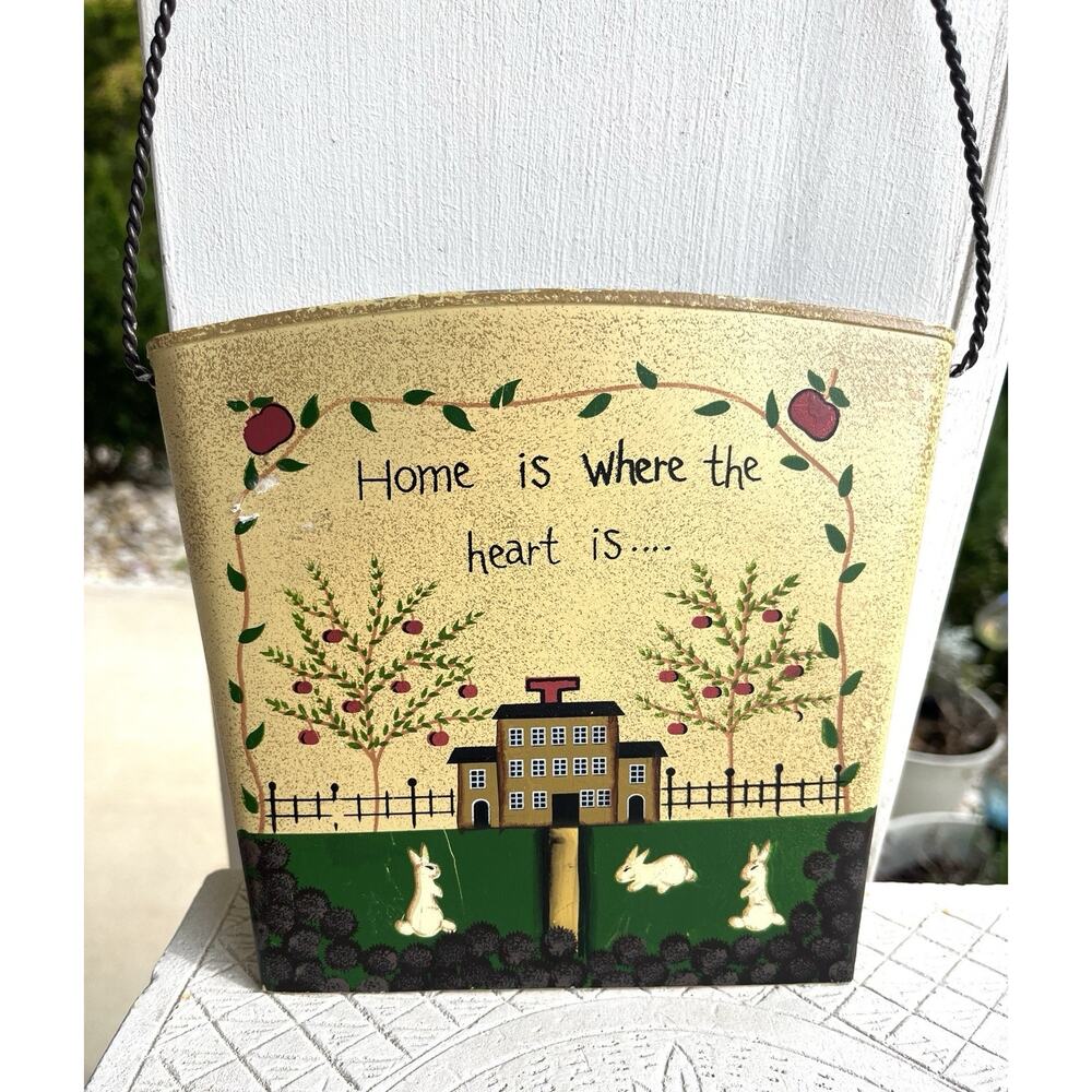 Tin Wall Pocket Country Decor Metal Bucket Home Is Where The Heart Is Mail Slot